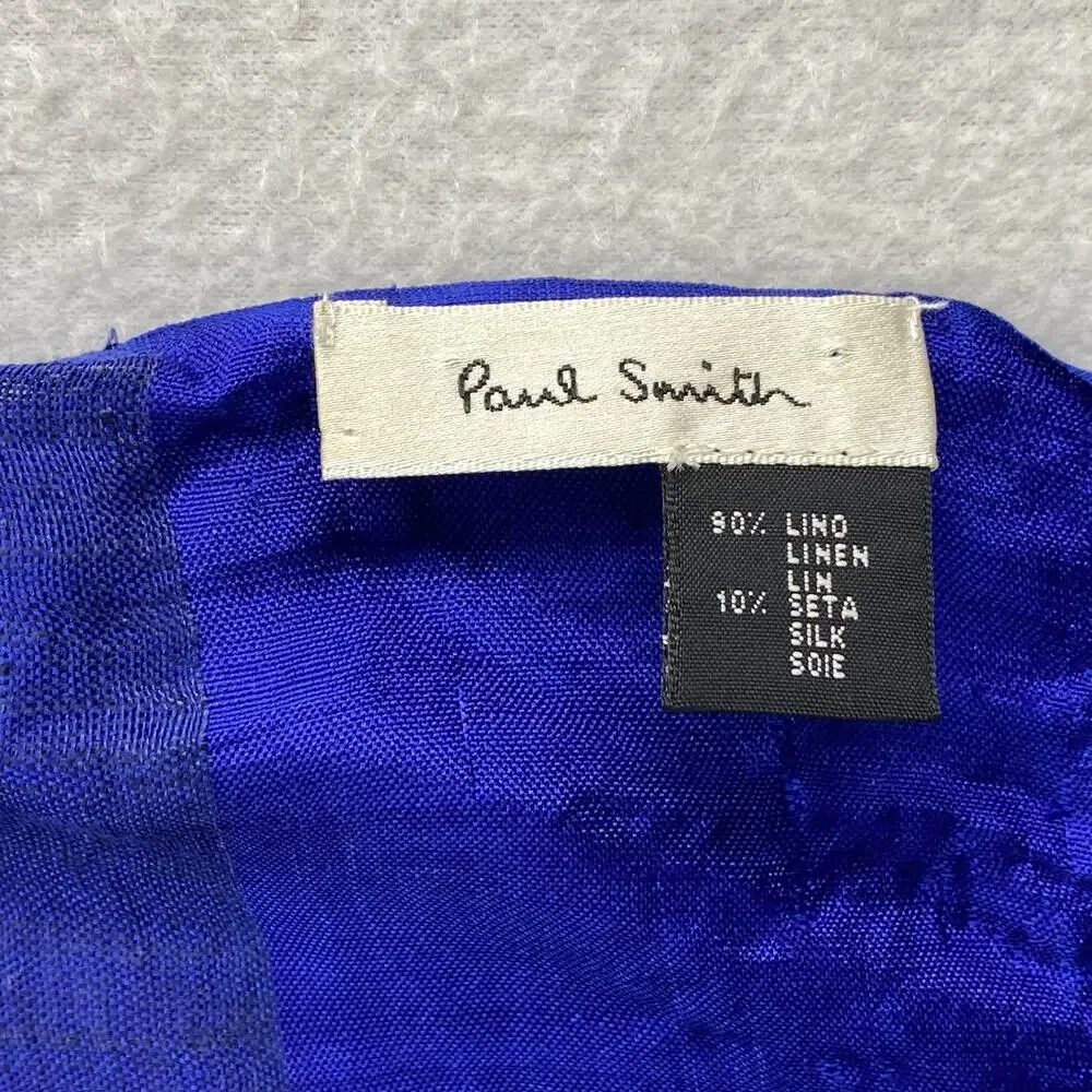 PAUL SMITH Scarf Womens Linen Silk Wrap Rectangle Tasseled Blue 21